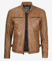 Mens Camel Cafe Racer Leather Jacket