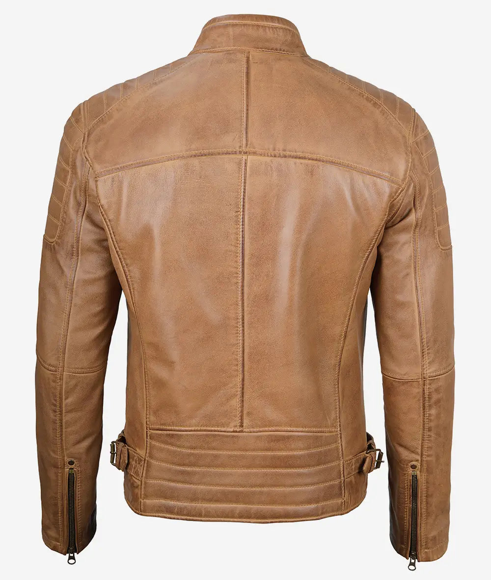 Mens Camel Cafe Racer Leather Jacket