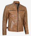 Mens Camel Cafe Racer Leather Jacket