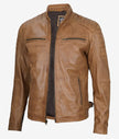 Mens Camel Cafe Racer Leather Jacket