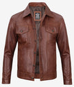 Mens Brown Leather Trucker Jacket