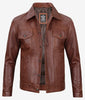 Mens Brown Leather Trucker Jacket