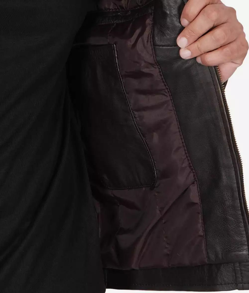 Mens Tall Distressed Brown Biker Leather Jacket