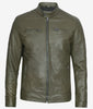 Mens Biker Racer Dark Green Leather Jacket