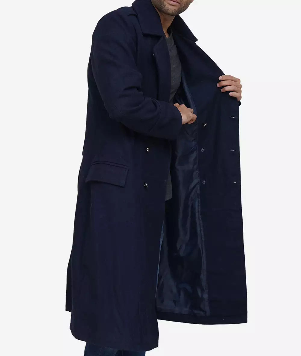 Mens Blue Double Breasted Overcoat