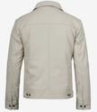 Mens Shirt Collar White Leather Jacket