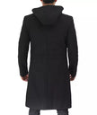 Mens Black Wool Coat with Hood