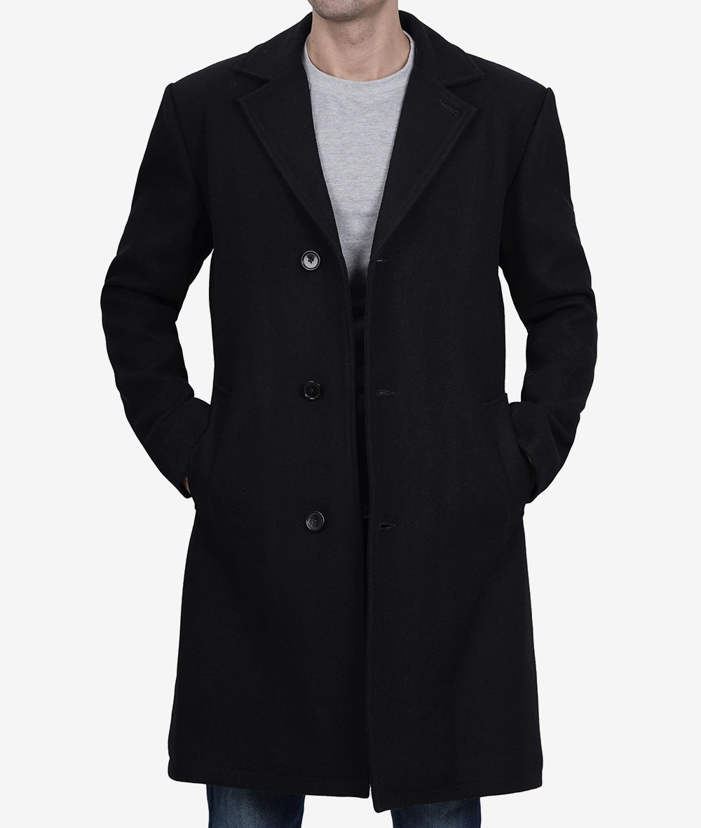Single Breasted Knee Length Wool Coat Mens