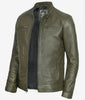 Mens Biker Racer Dark Green Leather Jacket