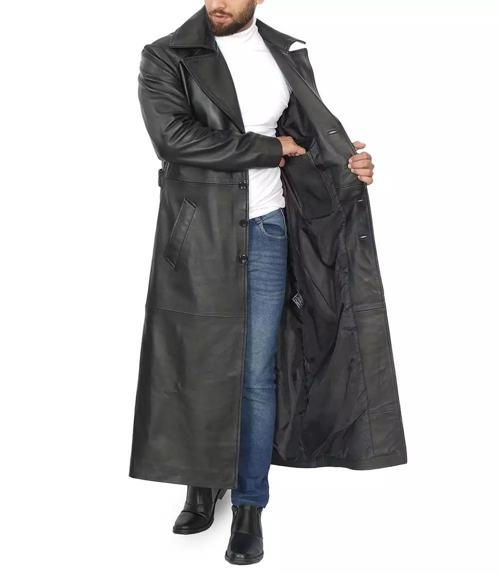 Jackson Mens Black Trench Full Length Leather Coat