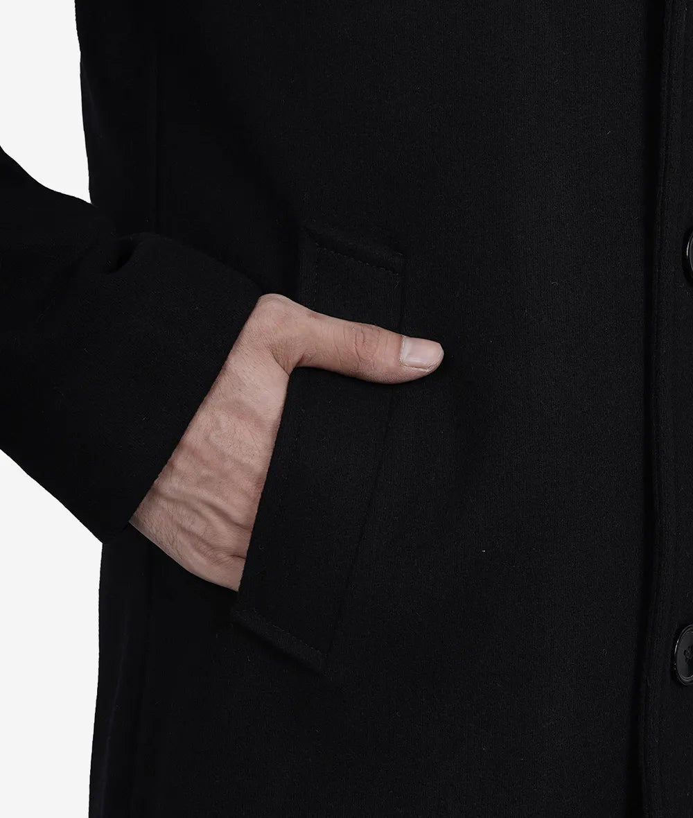 Single Breasted Knee Length Wool Coat Mens