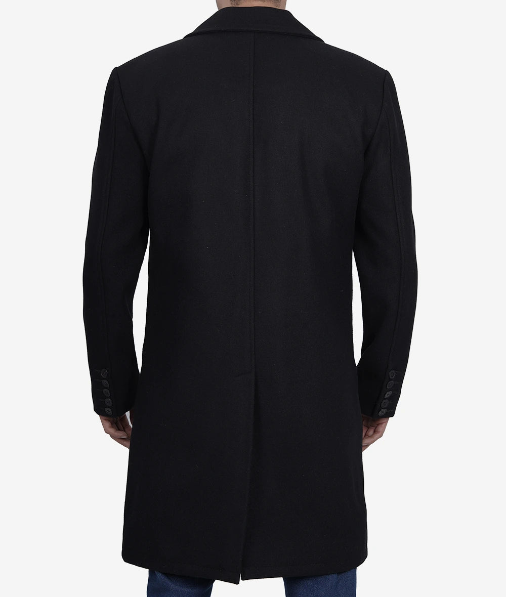 Single Breasted Knee Length Wool Coat Mens