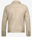 Mens Shirt Collar Beige Leather Jacket