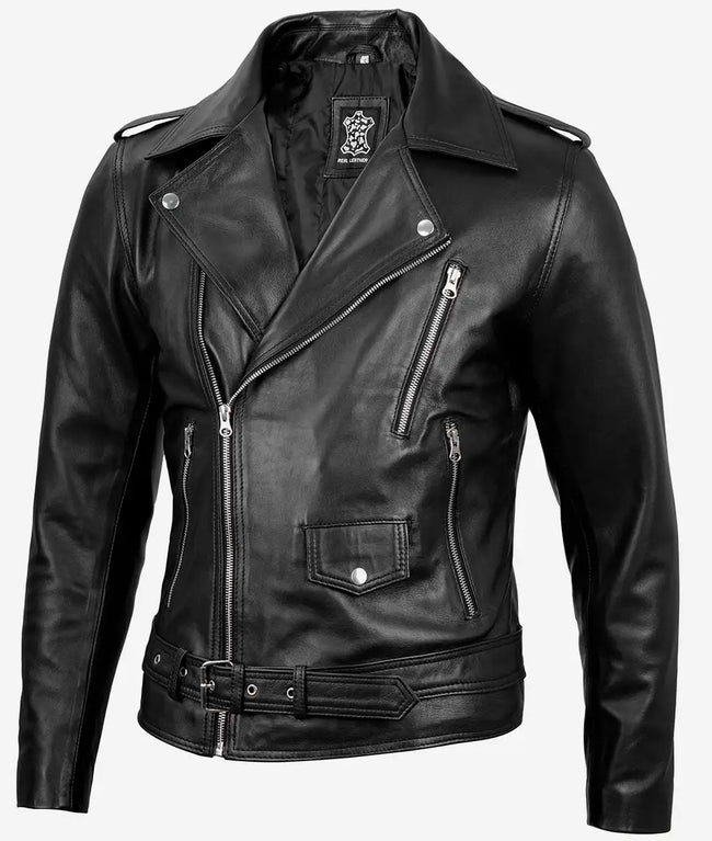 Brando Motorcycle Mens Rider Black Asymmetrical Real Leather Jacket