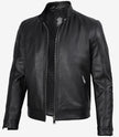 Mens Premium Black Cafe Racer Leather Jacket