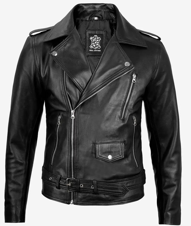 Brando Motorcycle Mens Rider Black Asymmetrical Real Leather Jacket