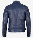 Mens Blue Waxed Cafe Racer Leather Jacket