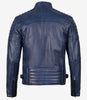 Mens Blue Waxed Cafe Racer Leather Jacket