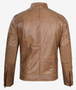 Mens Lambskin Tan Cafe Racer Leather Jacket