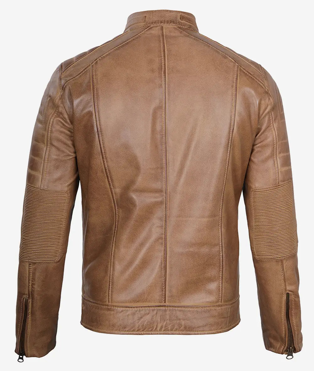 Mens Lambskin Tan Cafe Racer Leather Jacket