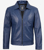 Mens Shirt Collar Blue Leather Jacket