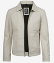 Mens Shirt Collar White Leather Jacket