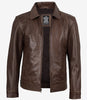 Mens Shirt Collar Chocolate Brown Leather Jacket