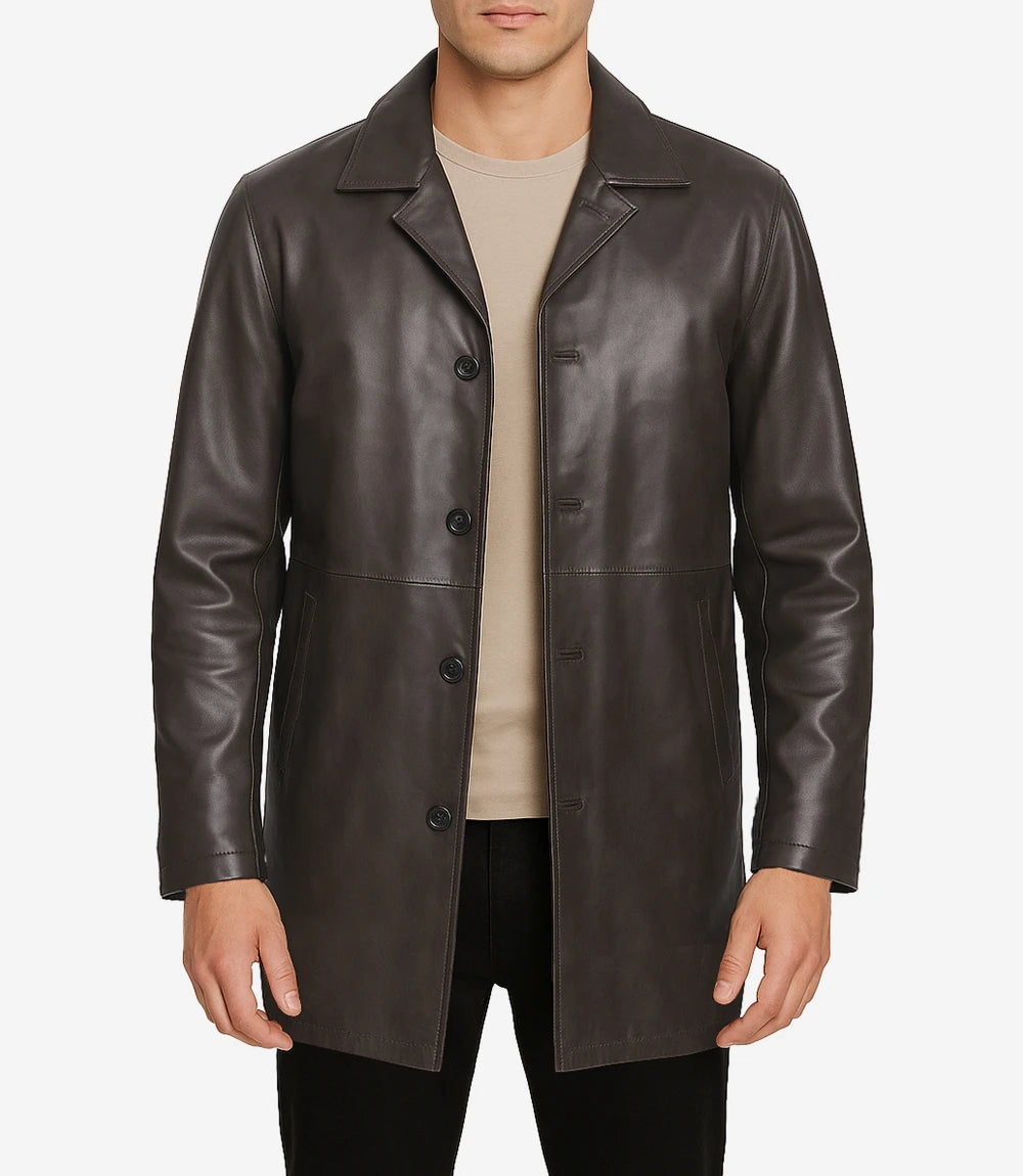 Winchester Distressed Brown Rust Car Coat Mens Shirt Collar Leather Jacket