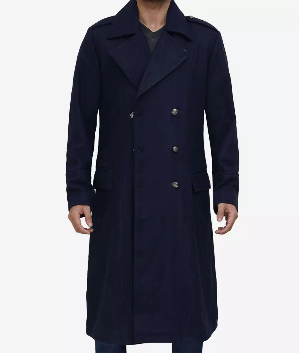 Mens Blue Double Breasted Overcoat