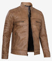 Mens Lambskin Tan Cafe Racer Leather Jacket