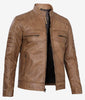 Mens Lambskin Tan Cafe Racer Leather Jacket