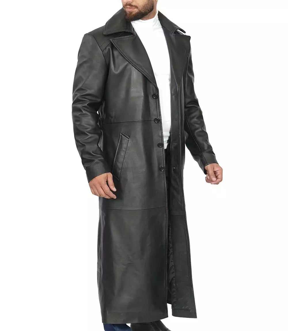 Jackson Mens Black Trench Full Length Leather Coat