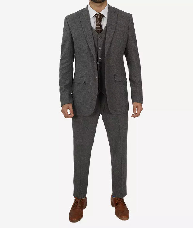 Grey Three Piece Two Button Suit Mens