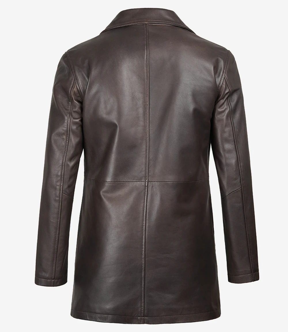 Winchester Distressed Brown Rust Car Coat Mens Shirt Collar Leather Jacket