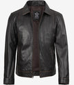 Mens Shirt Collar Vintage Brown Leather Jacket