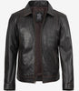 Mens Shirt Collar Vintage Brown Leather Jacket
