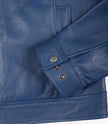 Mens Shirt Collar Blue Leather Jacket