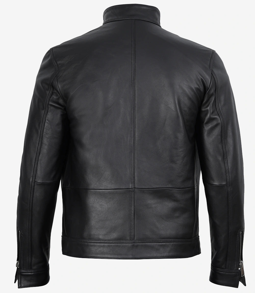 Mens Premium Black Cafe Racer Leather Jacket