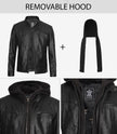 Mens Black Leather Jacket with Hood