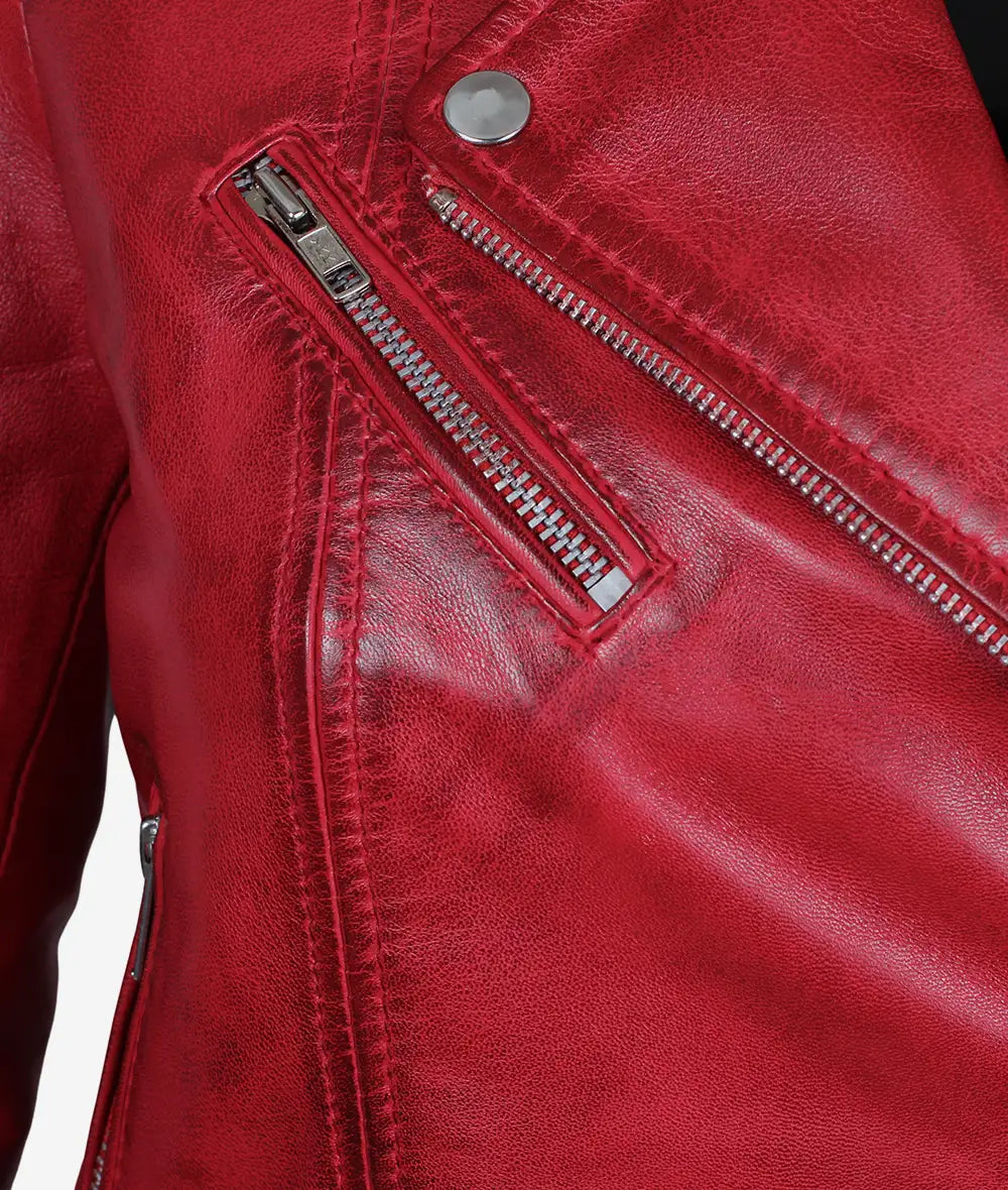 Margaret Womens Red Leather Biker Jacket