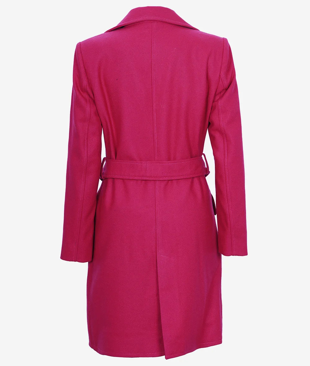 Womens Long Pink Wool Wrap Coat