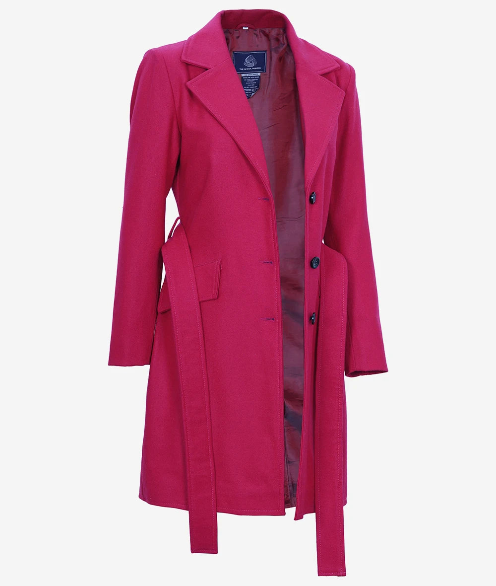 Womens Long Pink Wool Wrap Coat