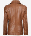 Womens Two Button Tan Leather Blazer - Notch Lapel