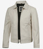 Mens Shirt Collar White Leather Jacket