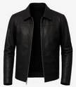 Mens Black Shirt Collar Leather Jacket