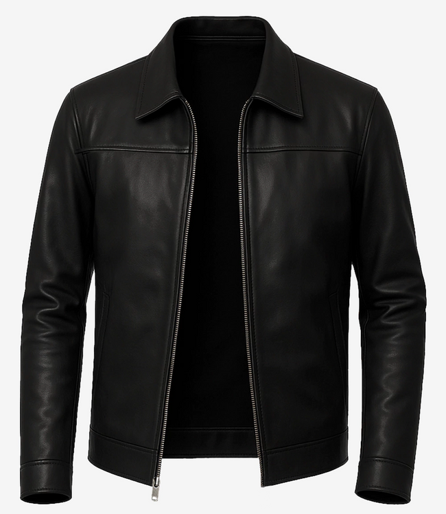 Mens Black Shirt Collar Leather Jacket