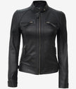 Womens Petite Black Leather Motorcycle Jacket