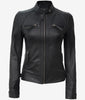 Womens Petite Black Leather Motorcycle Jacket