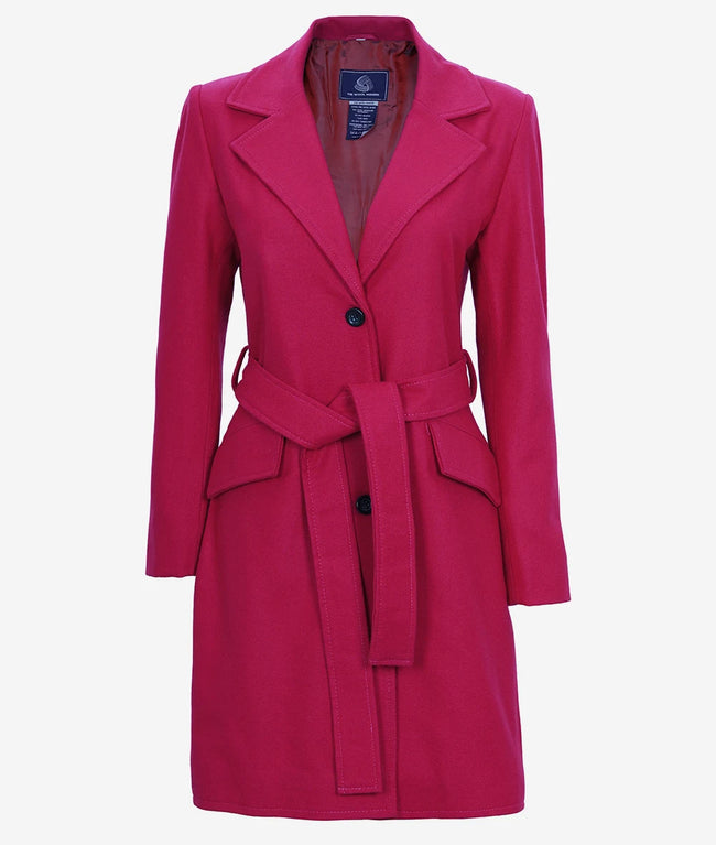 Womens Long Pink Wool Wrap Coat