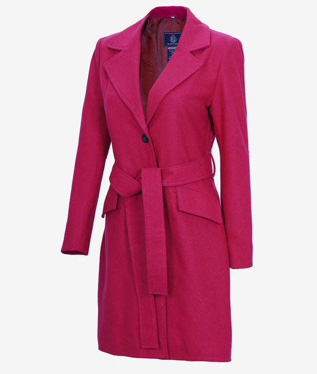 Womens Long Pink Wool Wrap Coat